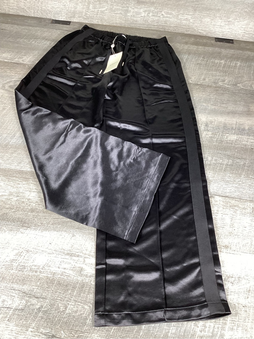 Bohme Black Satin Wide Leg Pants Womens Medium Elastic Waist NWT